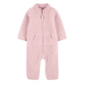 Carter’s Baby Girl Sherpa Long Sleeve Zip-up in front 1-Piece Jumpsuit Sz 12M
